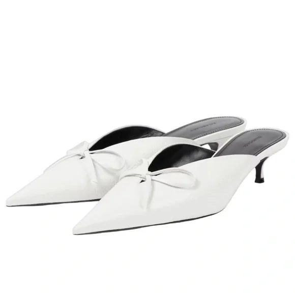BALENCIAGA Knife Bow Arena Lambskin Leather Mules in White Size 39 - Picture 5 of 14